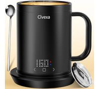 Civexa Heated Coffee Mug, 14 Oz App-Controlled Smart Mug Warmer, 1F Precise Temperature Control, 150 Min Battery Life, Black Stainless Steel