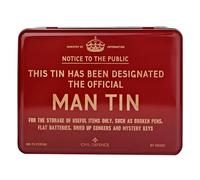 Civil Defence Official Man Tin, Red Metal Storage Box with Crown Design