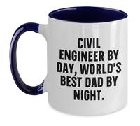 Civil Engineer by Day, World's Best Dad by Night Two Tone Coffee Mug, Funny Christmas Unique Gifts for Civil Engineer, Men, Friends, Family, from Men, Women, Coworkers, Family