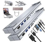 Civilizek 8-in-1 USB-C Laptop Stand, 2025 Upgrade 8 in 1 Laptop Stand with Docking Station, Foldable Portable Tablet Stands with 4K HDMI, 2 USB 3.0, Pd 100w, for Home and Offices (2 pcs)