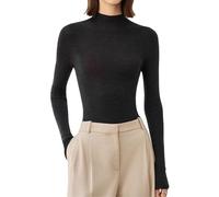 CIVILIZI 100% Extra Fine Merino Wool Women's Mock Neck Pullover 3D Seamless Stand Collar Jumper Fine Knit Soft Winter Sweater UK (Deep Grey, L)