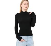 CIVILIZI 100% Extra Fine Merino Wool Women's Mock Neck Pullover 3D Seamless Stand Collar Jumper Fine Knit Soft Winter Sweater UK (Black, XL)
