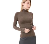 CIVILIZI 100% Extra Fine Merino Wool Women's Turtleneck Pullover 3D Seamless Roll Neck Jumper Fine Knit Soft Winter Sweater UK (Brown, XL)