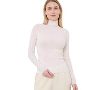 CIVILIZI 100% Extra Fine Merino Wool Women's Turtleneck Pullover 3D Seamless Roll Neck Jumper Fine Knit Soft Winter Sweater UK (White, M)