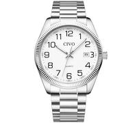 CIVO Mens Watches Stainless Steel: 39mm Silver Analog Waterproof Quartz Watch with Date Window and Luminous Hands - Perfect for College Students & Casual Wear