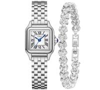 CIVO Square Womens Watch Analog: Silver Vintage Roman Numerals