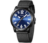 CIVO Watches Mens with Big Numbers: Easy Read Analogue Watch - Black Nylon