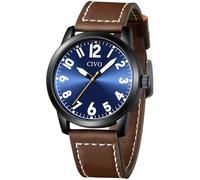 CIVO Watches Mens with Big Numbers: Easy Read Analogue Watch - Brown Leather