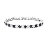CiwDehuanle Tennis Bracelets for Women, Silver & Crystal Bracelet - for Mum, Sisters, Friends, Adjustable Slider, 4MM Multi-Colour Crystals, Diamond Zirconia. (White/Black)