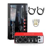 CIXUN External Sound Card,2×2 USB-C Audio Interface for PC,24Bits/192kHz, Dual TS/XLR Inputs,+48V Phantom Power,for Studio/Podcast/Live Stream (Red)