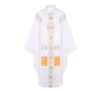 CIYASHEH Unsex Catholic Priest Chasuble Church Mass Vestment Robe Round Collar Robe with Pastor Stole