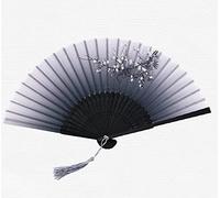 CIYAZA Hand Fan Folding, Elegant Grey Flower Fan Cloth Hollow Carving Bamboo Fans With Tassel Handheld Hand Fans Folding Chinese Fan For Dancing Party Wedding Gifts Home Decoration