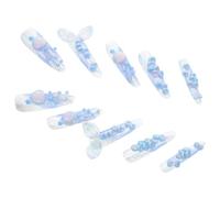 CIYODO 1 Box Handmade Almond French Tip Press Nails with Mermaid Jellyfish Designs Reusable Nail Decoration Stickers for Women Summer Manicure Secure Fit Glue Included
