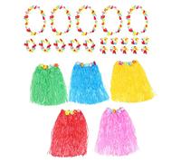 CIYODO 1 set Hawaiian Party Supplies Set Grass Skirt Costume with Flower Garland for Luau Events Beach Themed Parties and Performance Costumes