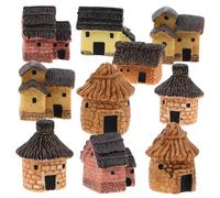 CIYODO 10pcs Miniature Village Huts Resin Farmhouse Decor with Thatched Roof Realistic Mini House Accessories for Fairy Garden Landscaping and DIY Craft Micro Cottage Model