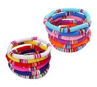 CIYODO 12pcs Bohemian Polymer Clay Bracelets for Women, Lightweight Stretch Bead Bracelets with Elastic Design and Gentle Touching Feeling, for Anniversary and Beach Random Color