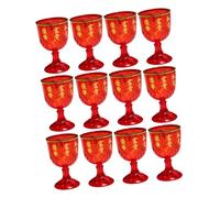 CIYODO 12Pcs Red Wedding Wine Goblets Chinese Style Reusable Liquor Cups for Celebration Party Home and Restaurant Use Festive Stemmed Glasses with Luck Symbols