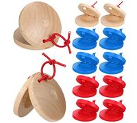 CIYODO 12Pcs Wooden Finger Castanets for Educational Musical Instruments Red Blue Enhance Early Learning Parent Interaction