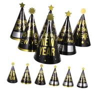 CIYODO 12pcs Year Party Cone Paper Hats Black Gold Foil Lightweight Headwear for Adults and Festive Year Celebration Accessories with Blessing Patterns for Birthdays and Weddings