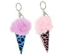 CIYODO 1pc Plush Leopard Print Ice Cream Cone Pendant Color Bag Ornament for Keys Handbags and for Mother Day and Birthdays