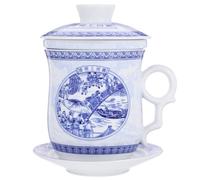 CIYODO 1set Chinese Porcelain Tea Cup Blue and White Ceramic Teacup with Infuser and Lid Traditional Loose Leaf Tea Brewing Cups Decorative Water Containers for Home Office