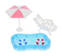 CIYODO 1Set Miniature Swimming Pool Decoration: Mini Dollhouse Beach Pool Swim Ring Chair Portable Furniture Model for Kids Play and Summer