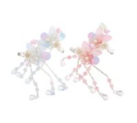 CIYODO 2 Pairs Chinese Style Hair Clips with Tassel Flower Barrettes for Hanfu Headwear Accessories for Princess Cosplay and Traditional Festival Elegant Hair Decorations for Daily and
