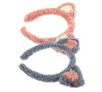 CIYODO 2 pcs Cute Cat Ear Spa Headbands for Women Elastic Soft Makeup Hairbands for Face Washing and Skincare Comfortable Plush Facial Head Cover Blue and Pink