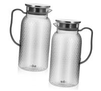 CIYODO 2 Pcs Plastic Juice Pitchers with Steel Lids Large Capacity Drink Containers for Fridge Acrylic Water Jugs for Fresh Juice Iced Tea Milk and Party Use