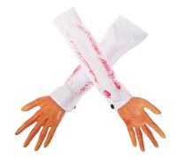 CIYODO 2 pcs Scary Halloween Fake Blood Hands Props Realistic Simulation Bloody Arms for Pranks and Decorations for Halloween Parties and Haunted Houses