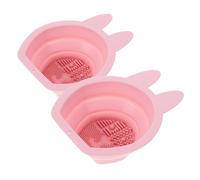 CIYODO 2 pcs Silicone Makeup Brush Cleaner Bowls Hanging Rabbit-shaped Sponge Cleaners for Household Bathroom Soft Non-damaging Material Space-saving Storage and Decorative Design
