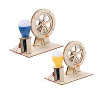 CIYODO 2 Sets DIY Wooden Hand Crank Generator Kit for Educational Science Experiment Manual Electricity Dynamo with Bulb Lighting Safe Material for Practical Learning and Random Color