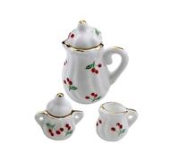 CIYODO 2 Sets Miniature Cherry Ceramic Teapot Dollhouse Accessories Mini Tea Set Model Storage Tray Fairy House Furniture Decoration for Doll Play Scenes