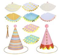 CIYODO 20 Pcs Lightweight Paper Cone Hats with Unique Designs for Adults Fun Birthday and Shower Photo Props for Celebrations
