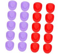 CIYODO 20 pcs Mini Plastic Cowboy Hats for Dolls Decorative Tiny Western Hats Red Purple Miniature Dollhouse Accessories for Party Crafts and Dress Up