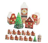 CIYODO 24pcs Christmas House Candy Box House Shaped Boxes Mini Chirstmas Tree Decoration Christmas Candy Party Snack Cookie Containers Bakery Party