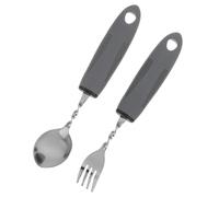 CIYODO 2pcs Adaptive Stainless Steel Utensil Set for Trembling Hands Curved Spoon and Fork with Non-Slip Plastic Handles Stabilizing Cutlery for Elderly and Disabled Adults Silverware for