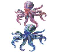 CIYODO 2pcs Colorful Iron Octopus Pendant Wall Art Decor for Garden and Home Metal Wall Hanging Decoration in Purple and Blue Outdoor Ornament for Patio and Living Room