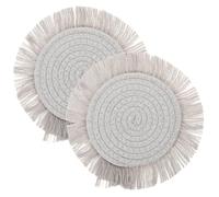CIYODO 2Pcs Cotton Woven Coaster Placemats with Tassel Heat-resistant Tableware Mats for Kitchen and Desk Decor Washable Gray Cotton Braided Placemat for Home and