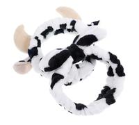 CIYODO 2pcs Cow Pattern Headbands with Bow and Horns for Women Soft Spa Makeup Face Wash Hairbands Lovely Hair Accessories for Skincare and Daily Wear