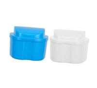 CIYODO 2Pcs Denture Storage Box with Filter Screen Portable Retainer Container for False Teeth and Mouth Guard Hygiene Safe Material White and Light Blue