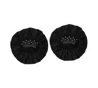 CIYODO 2Pcs Elastic Bath Caps Large Black Satin-like Shower Caps with Star Rhinestones Wide Edge for Women Hair Care Makeup Spa and Shower Use