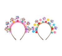 CIYODO 2pcs Girls Sweet Lollipop Headbands - Pompom Sequins Headband Accessories for Girls - Children Cartoon Hair Hoop for Party Festival Play