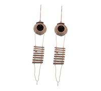 CIYODO 2Pcs Hanging Coconut Shell Bird Nest with Ladder for Parrots and Reptiles, Natural Shell Hut Hideout Breeding Nest, Large Hanging Birdhouse for Garden and Cage