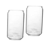 CIYODO 2Pcs Heat-Resistant Glass Beer Cups Transparent Can-Shaped Beverage Glasses for Home Stylish Cocktail and Soda Drinkware with Texture and Clean Design