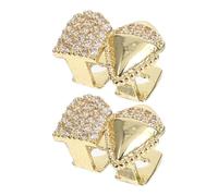 CIYODO 2pcs Lightweight Copper Tooth Grills with Sparkling Zirconia Design, Golden Vampire Fangs for Halloween Cosplay and Festive Costumes, Hip Hop Rapper Style Teeth Jewelry for Men