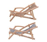 CIYODO 2pcs Miniature Wooden Beach Chair Dollhouse Recliner Models Fine Craftsmanship Deck Chairs for Dollhouse Decor and Micro Landscape Accessories Natural Light Brown and Grey Finish