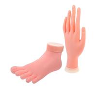 CIYODO 2pcs Nail Art Training Fake Left Hand and Foot Manicure Model Reusable Flexible Practice Hand for Nail Art Beginners Portable Design Tool for Manicure Skills Random Color