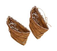 CIYODO 2pcs Natural Rattan Woven Hanging Flower Basket Handmade Wicker Planters with Rustic Texture for Garden Patio Wall Mounted Decoration Front Door Wall Display