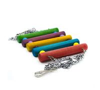CIYODO 2Pcs Parrot Hanging Cotton Rope Swing with Colorful Beads and Bell Wooden Bird Stand Bar for Cockatiels Parakeets Small Birds Play and Exercise Safe and Durable Cage Random Color